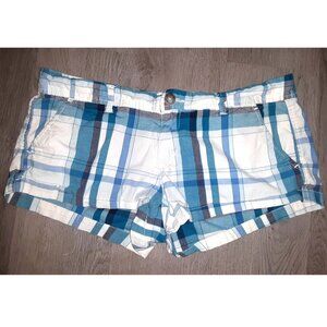 Y2k Aero Blue and White Plaid Low Rise Micro Mini Short Booty Shorts Size 7/8